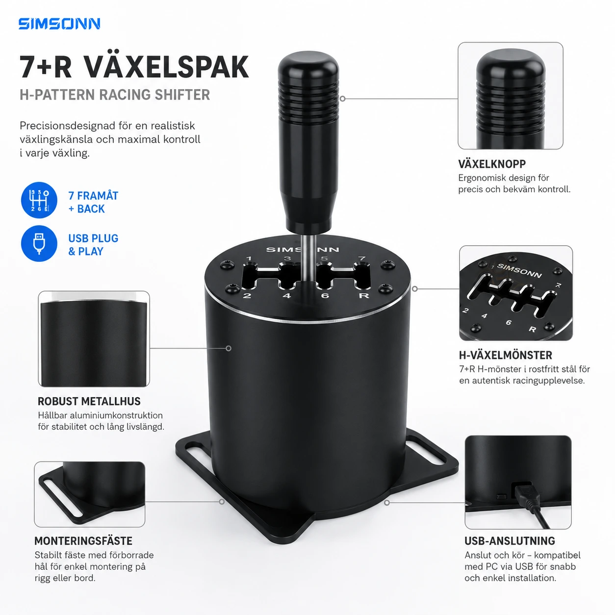 H-växelspak för racing simulator till PC med USB