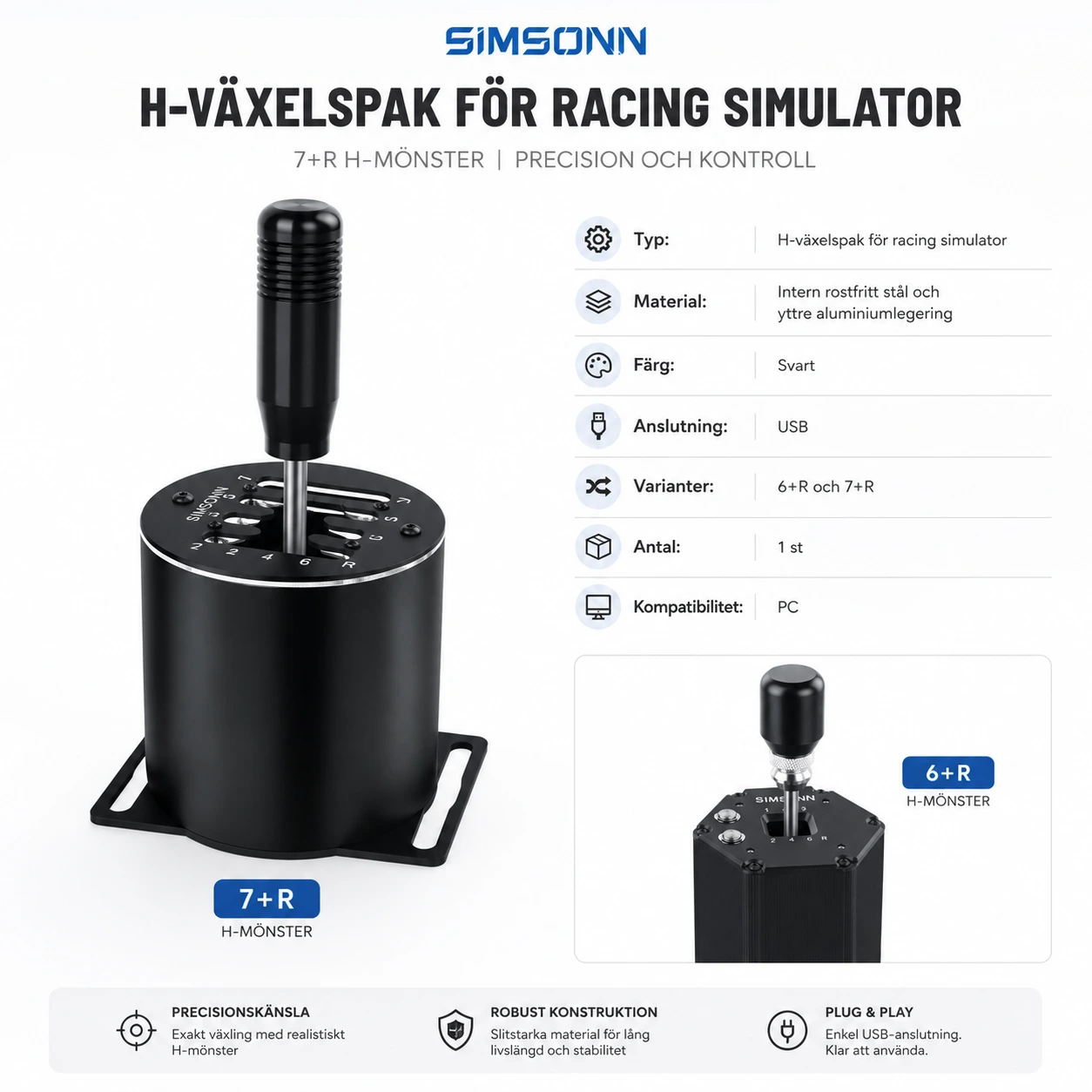 H-växelspak för racing simulator till PC med USB