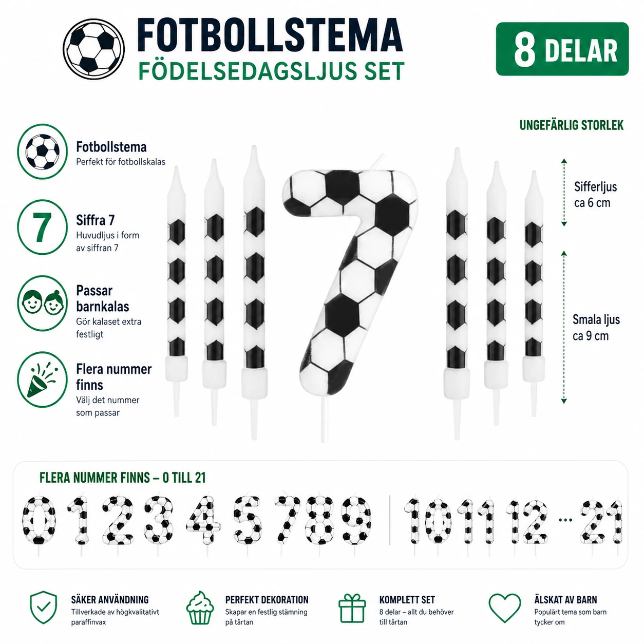 Fotboll Tårtljus 8-pack – Ålder 0–21