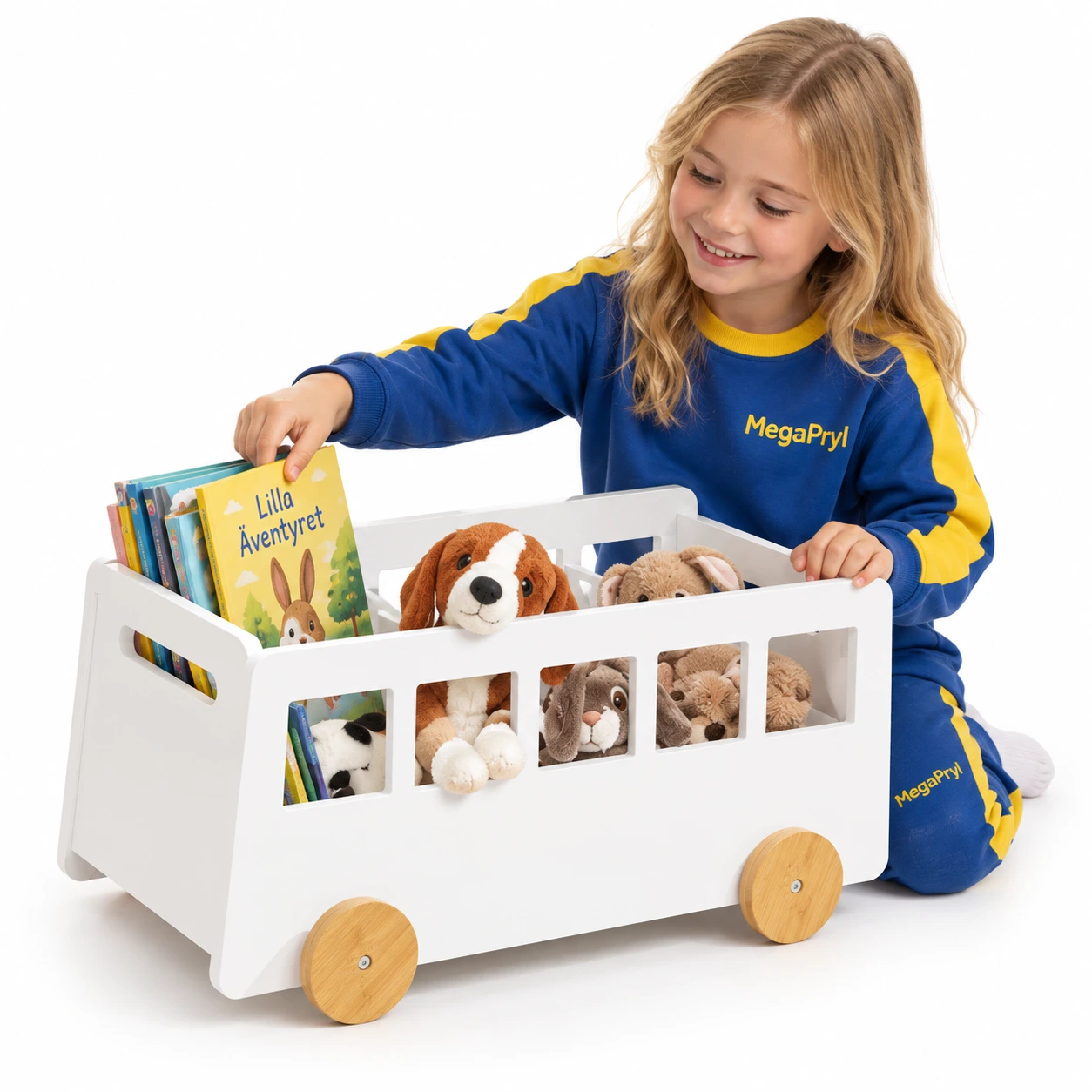 Bokvagn för barn med hjul och förvaring