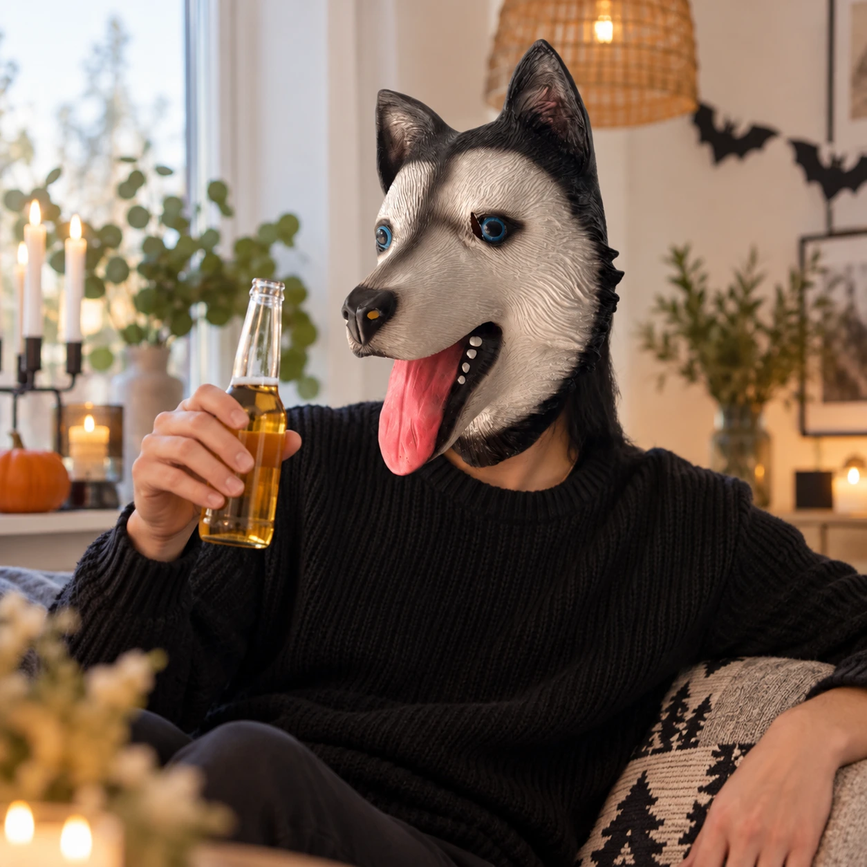 Sibirisk Husky Latexmask med Öppen Mun