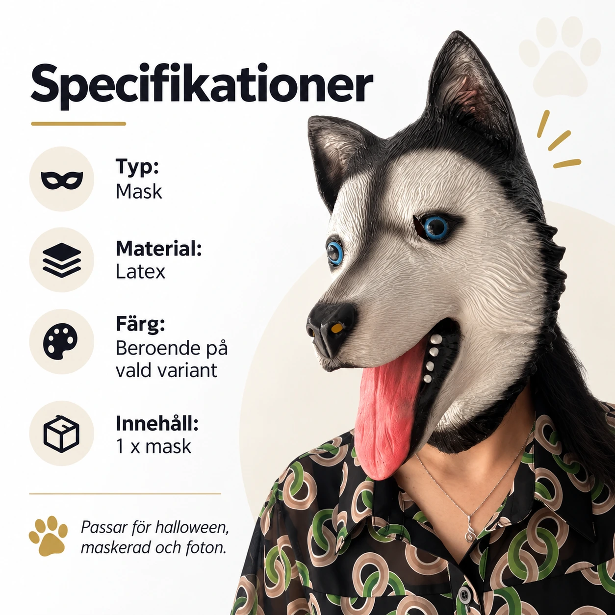 Sibirisk Husky Latexmask med Öppen Mun