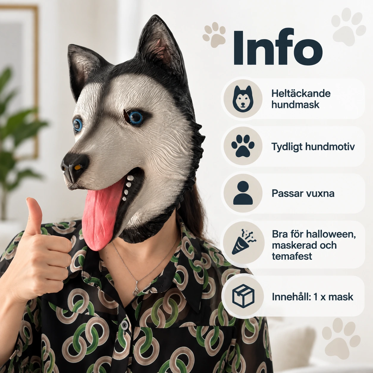 Sibirisk Husky Latexmask med Öppen Mun