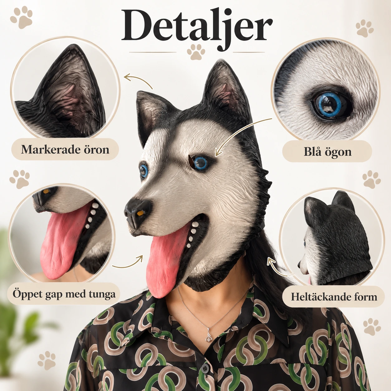 Sibirisk Husky Latexmask med Öppen Mun