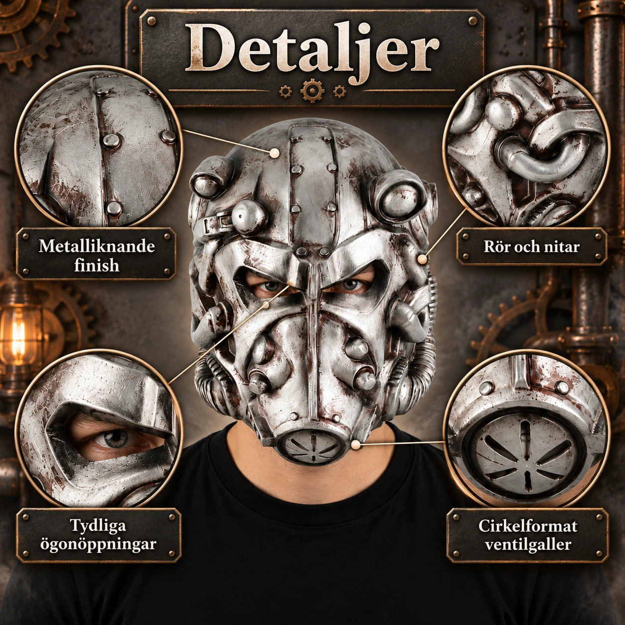 Halvmask steampunk i latex