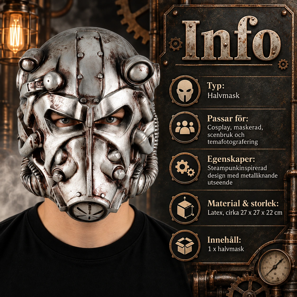 Halvmask steampunk i latex