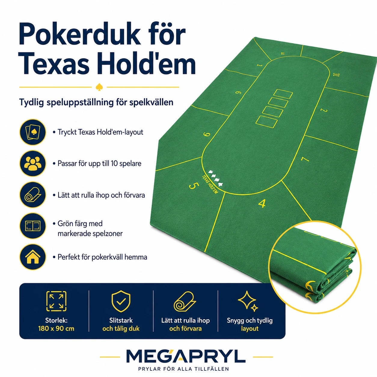 Pokerduk för Texas Hold'em 180 x 90 cm grön