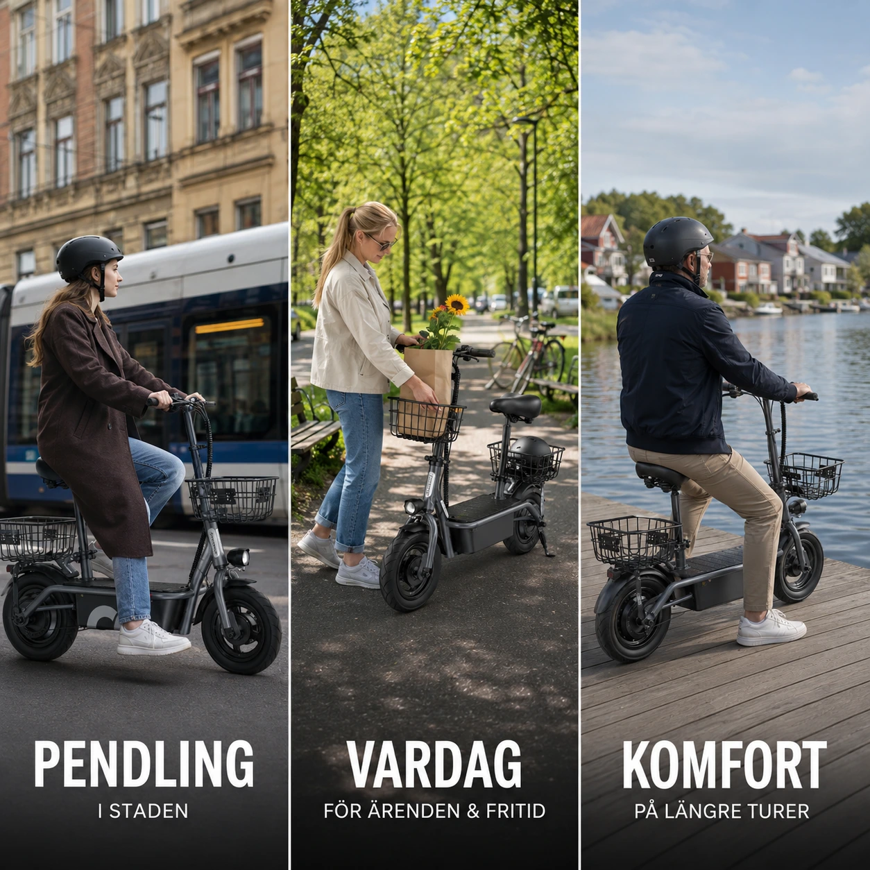 Elscooter Vikbar med Sadel och Korg 500W 30 km Räckvidd