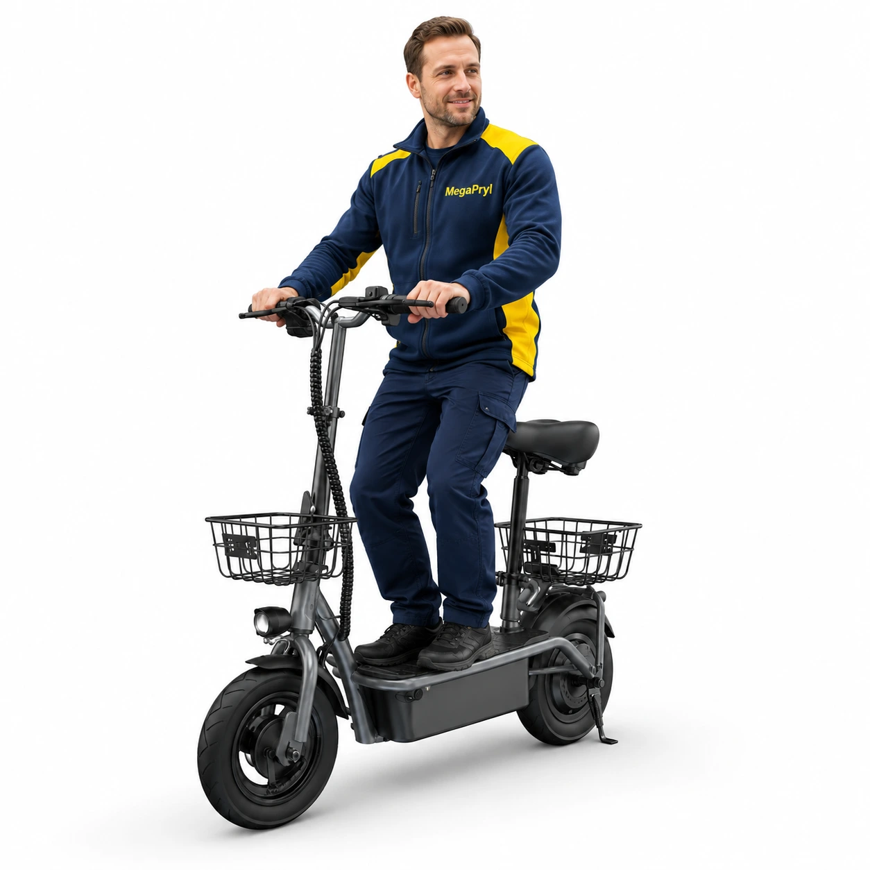 Elscooter Vikbar med Sadel och Korg 500W 30 km Räckvidd
