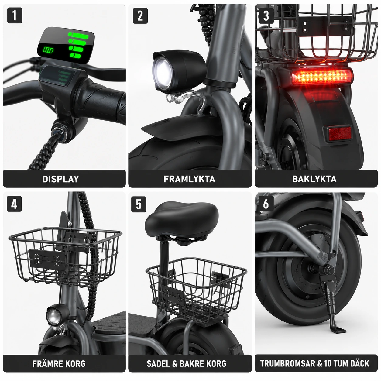 Elscooter Vikbar med Sadel och Korg 500W 30 km Räckvidd