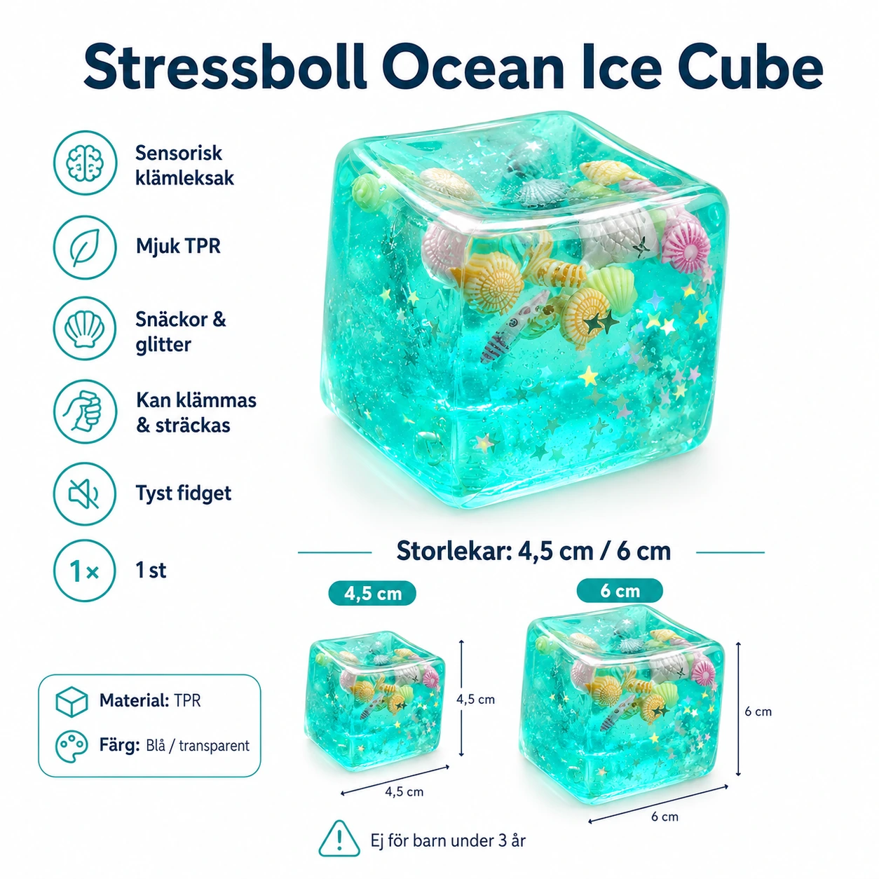 Stressboll Ocean Ice Cube – Sensorisk Klämleksak