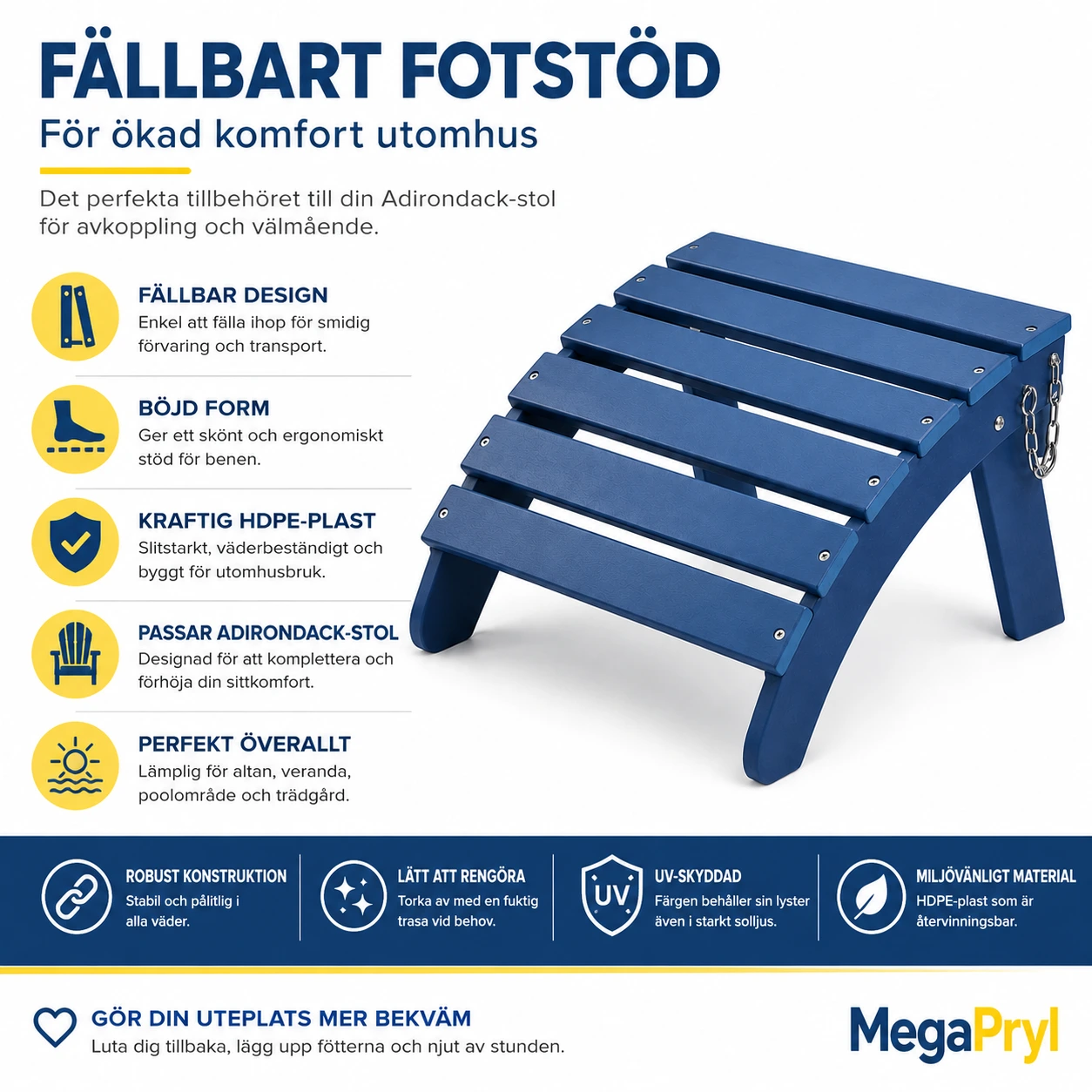 Fällbart fotstöd för Adirondack-stol 475 x 480 x 350 mm