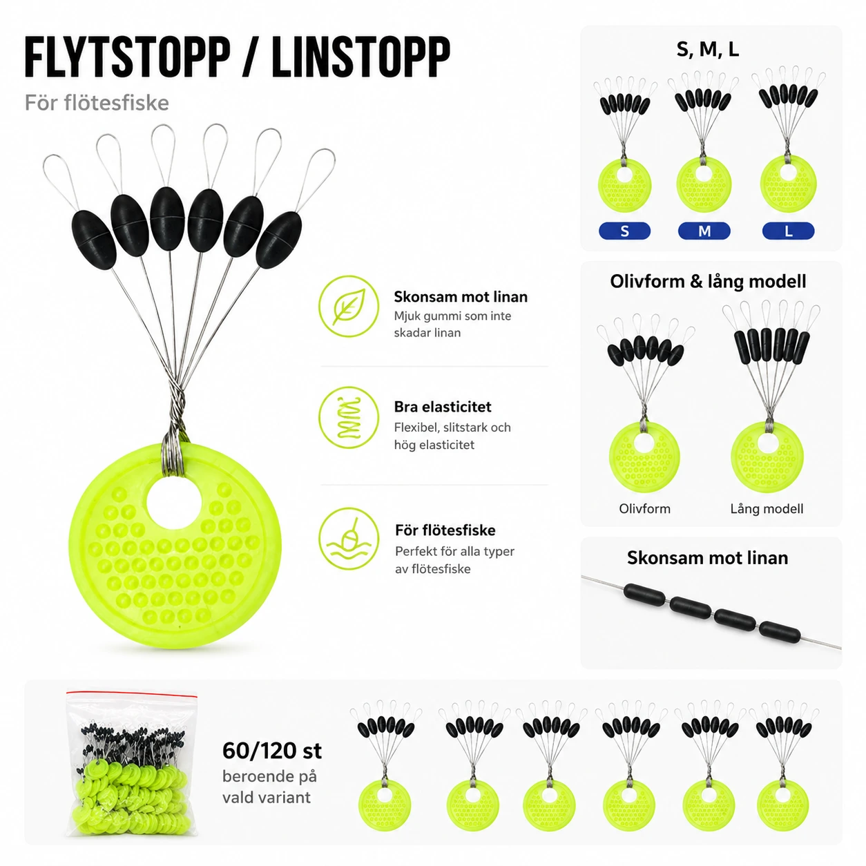 Flötesstopp Gummi för Fiskelina – 60/120 st