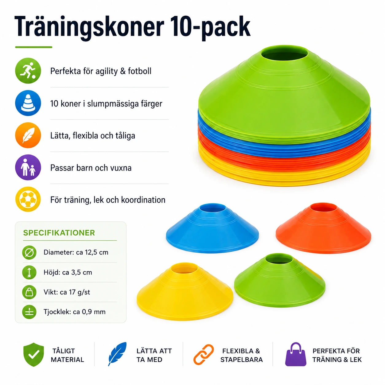 Träningskoner 10-pack – Agility Koner