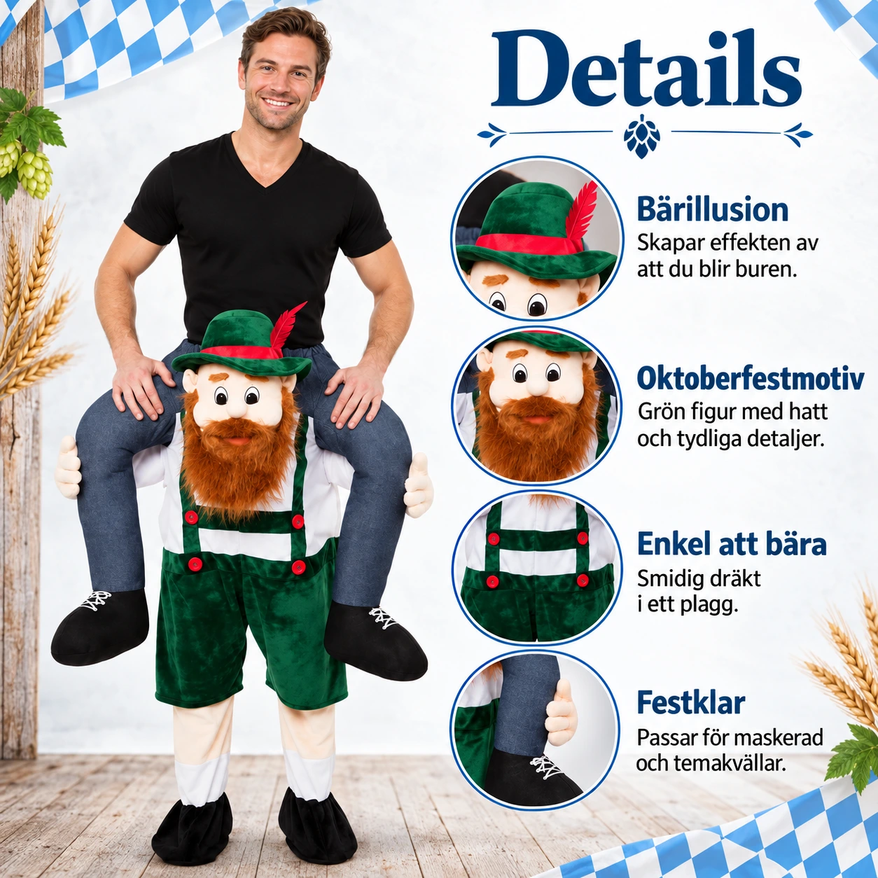Naamiaisasu kantavalla oktoberfest-hahmolla