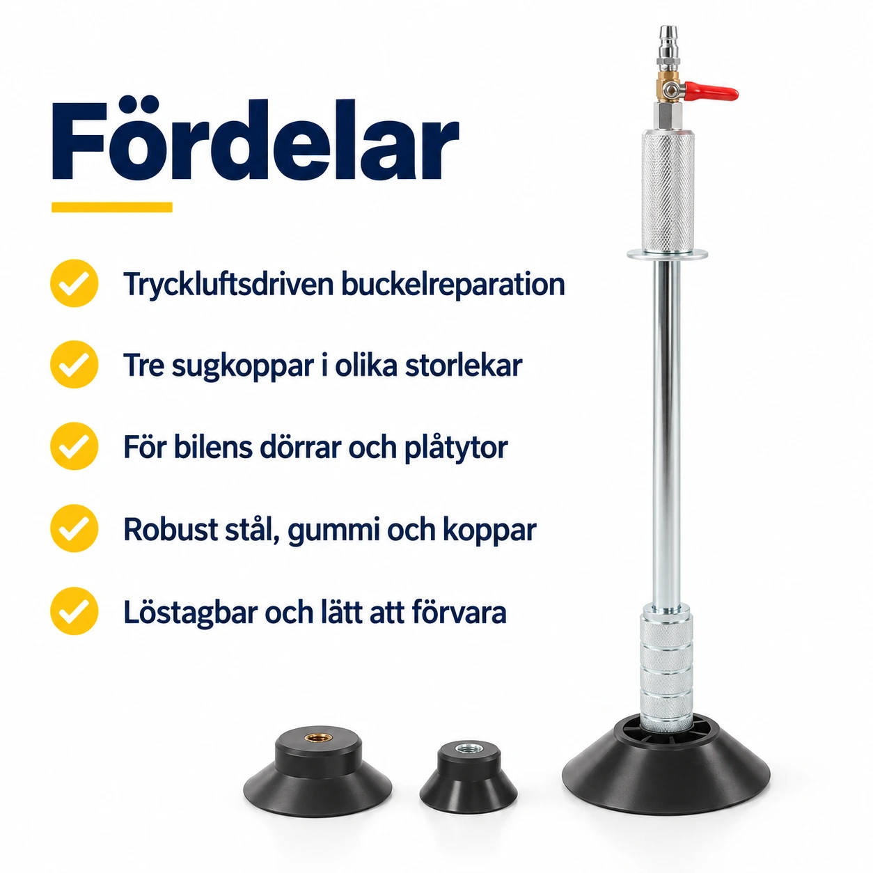 Pneumatisk dent puller för bil med 3 sugkoppar