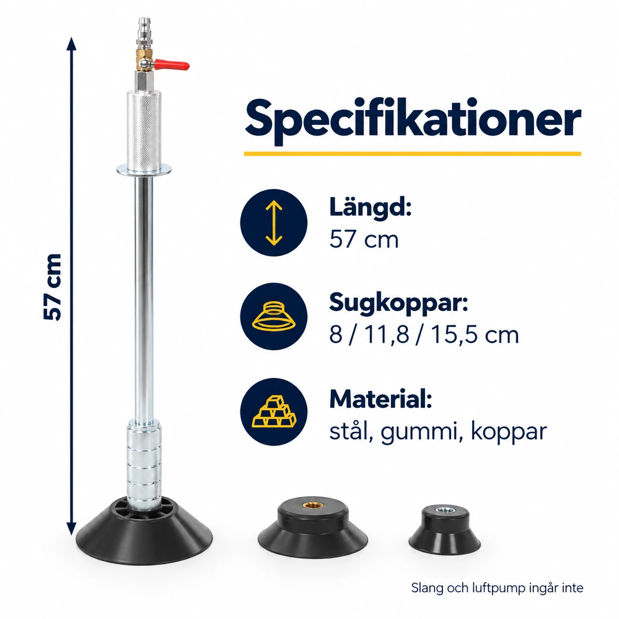 Pneumatisk dent puller för bil med 3 sugkoppar
