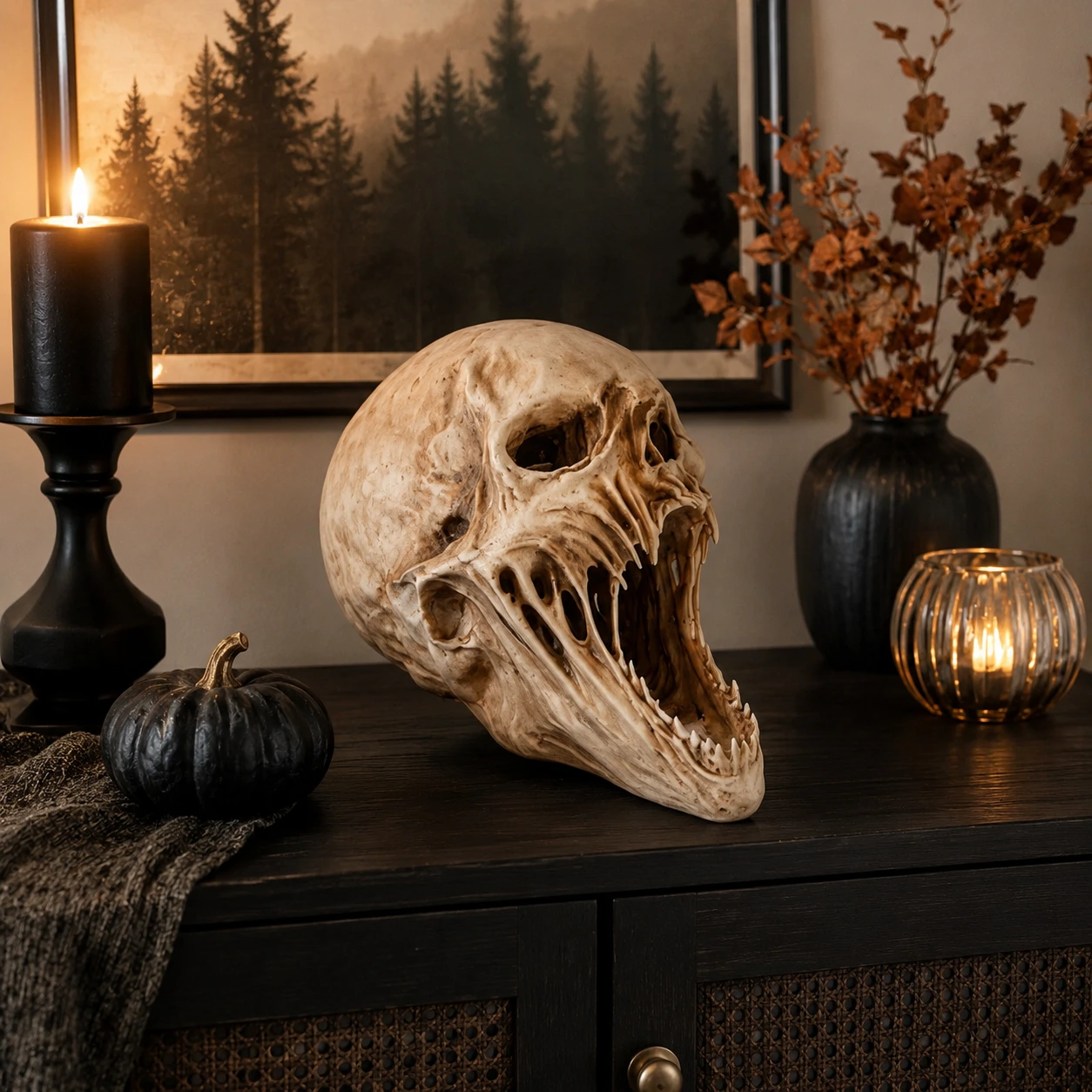 Alien dödskalle som bordsdekoration för halloween