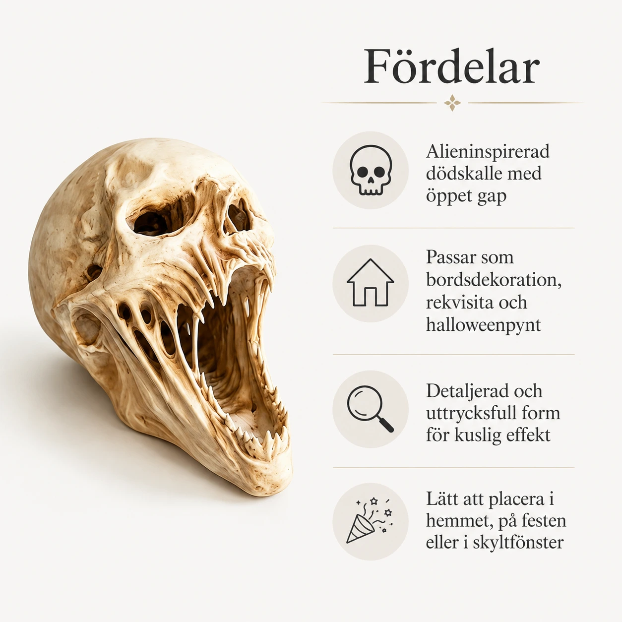 Alien dödskalle som bordsdekoration för halloween