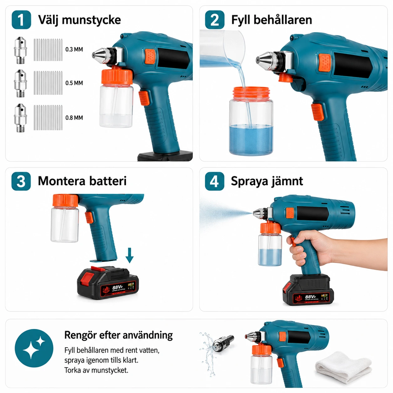 Färgspruta Batteridriven – 3 Munstycken