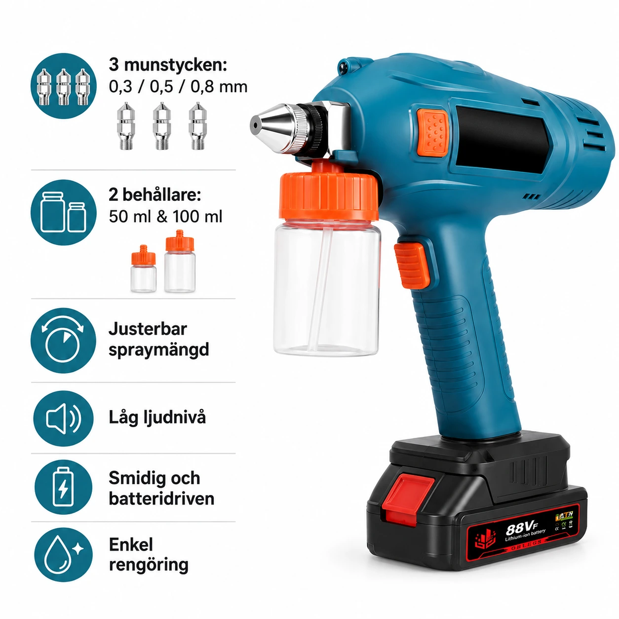 Färgspruta Batteridriven – 3 Munstycken