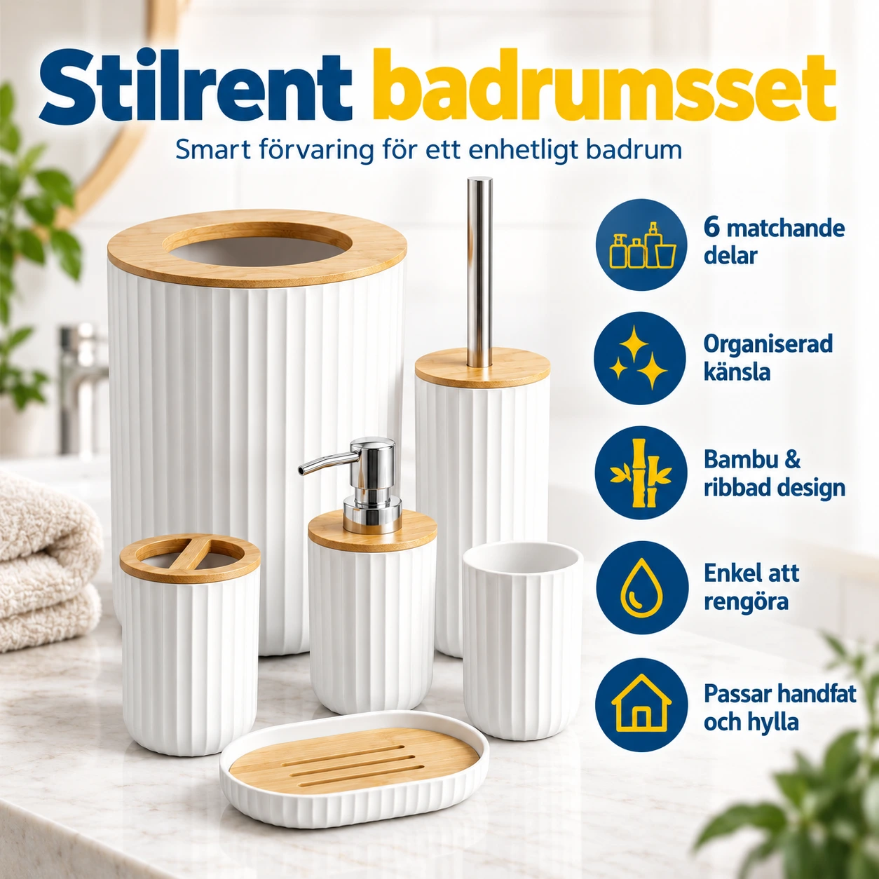 Badrumsset med 6 delar för organiserad förvaring, vit