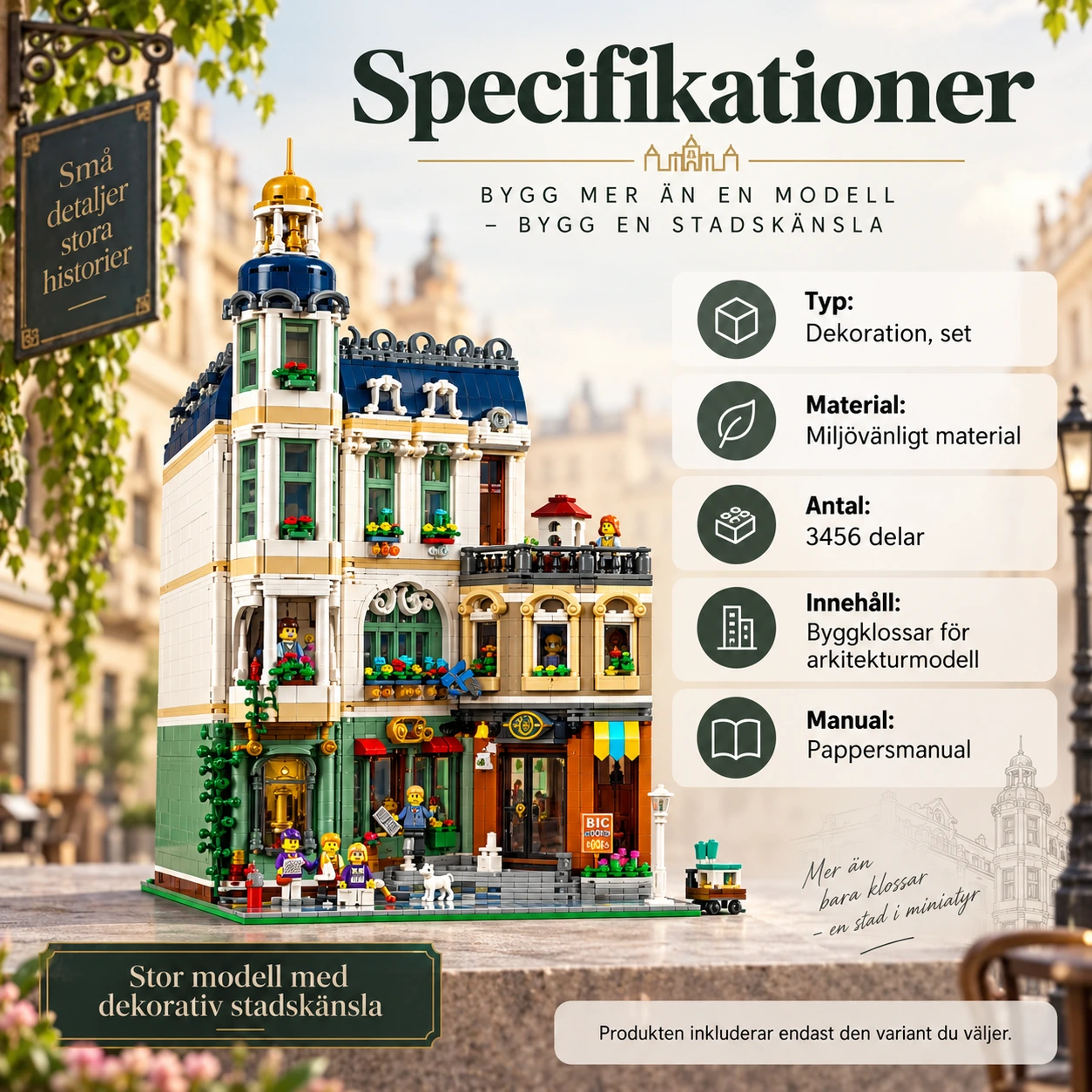Byggklossar arkitekturmodell med byggnad, 3456 delar