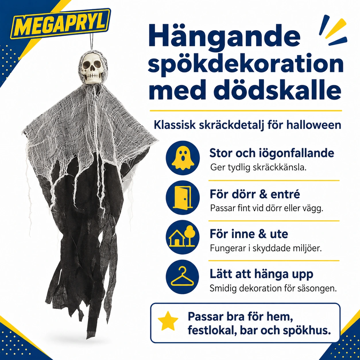 Hängande spökdekoration med dödskalle för halloween