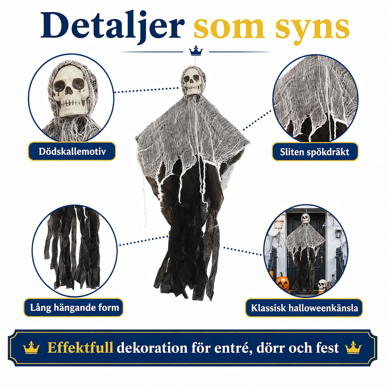 Hängande spökdekoration med dödskalle för halloween