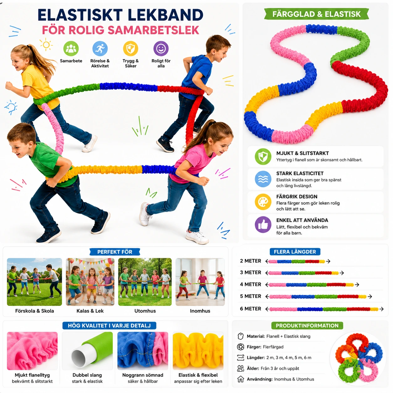 Lekband Elastiskt för Barn – Samarbetslek & Utomhusspel
