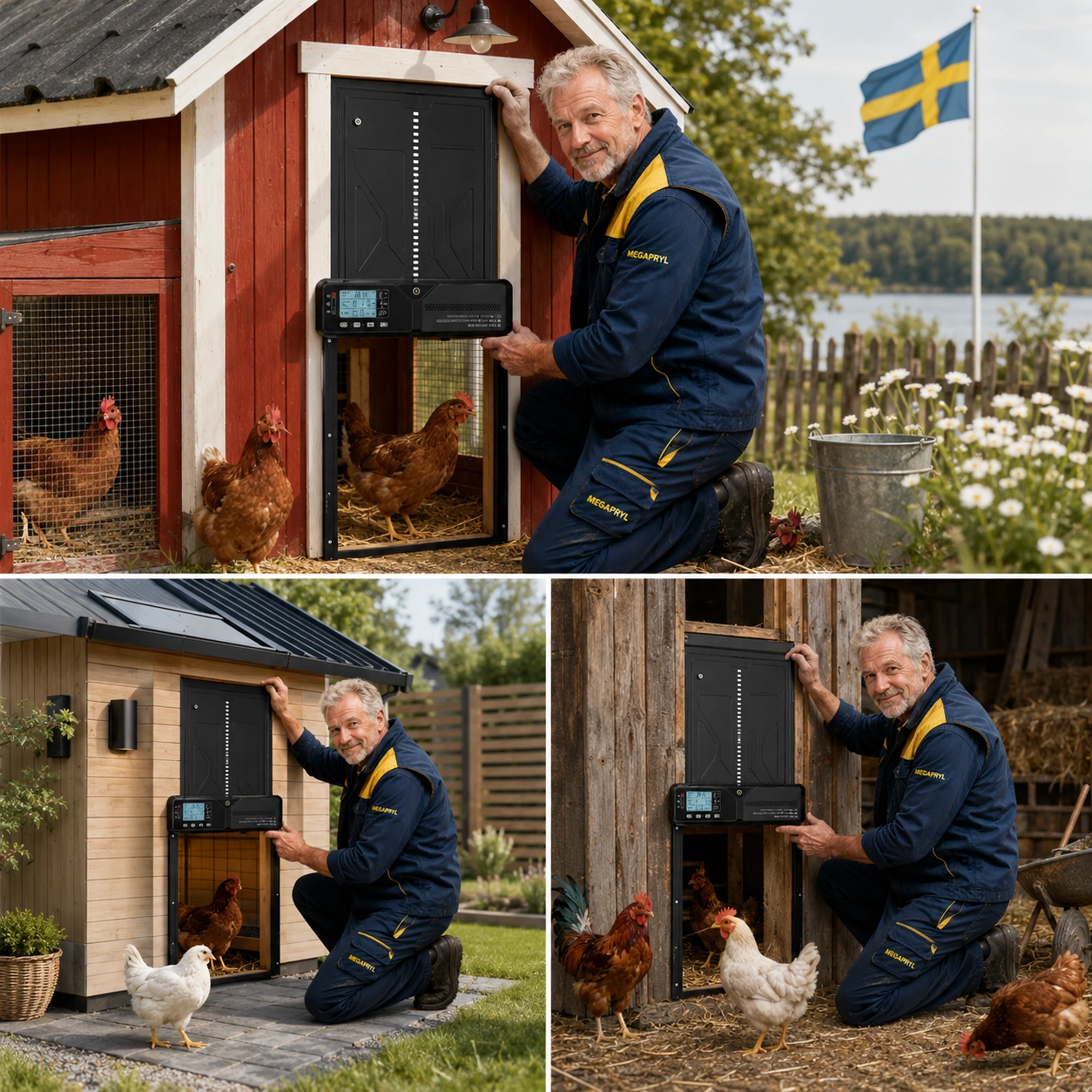 Hönslucka Automatisk Batteridriven med Timer och Klämskydd