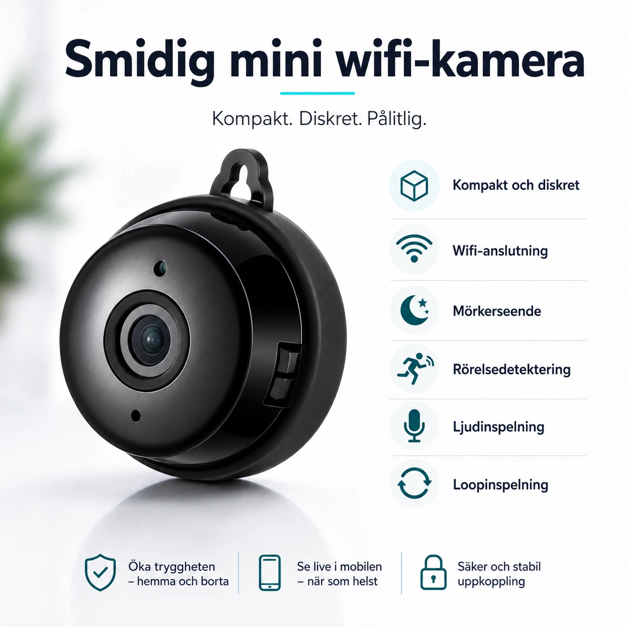 Mini övervakningskamera med wifi och mörkerseende
