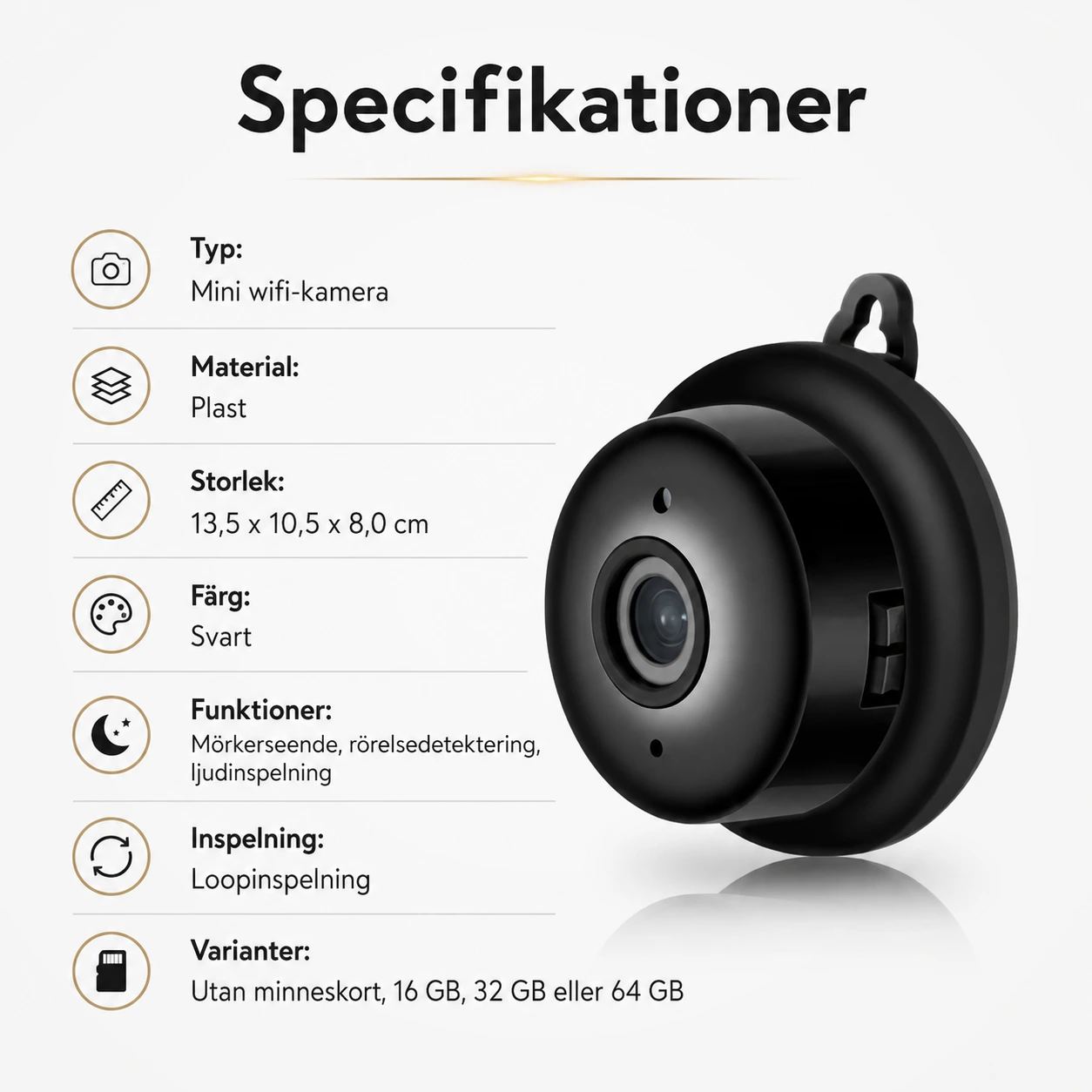 Mini övervakningskamera med wifi och mörkerseende