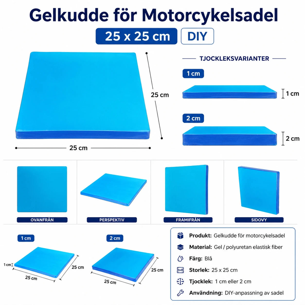 Gelkudde för Motorcykelsadel 25 x 25 cm DIY