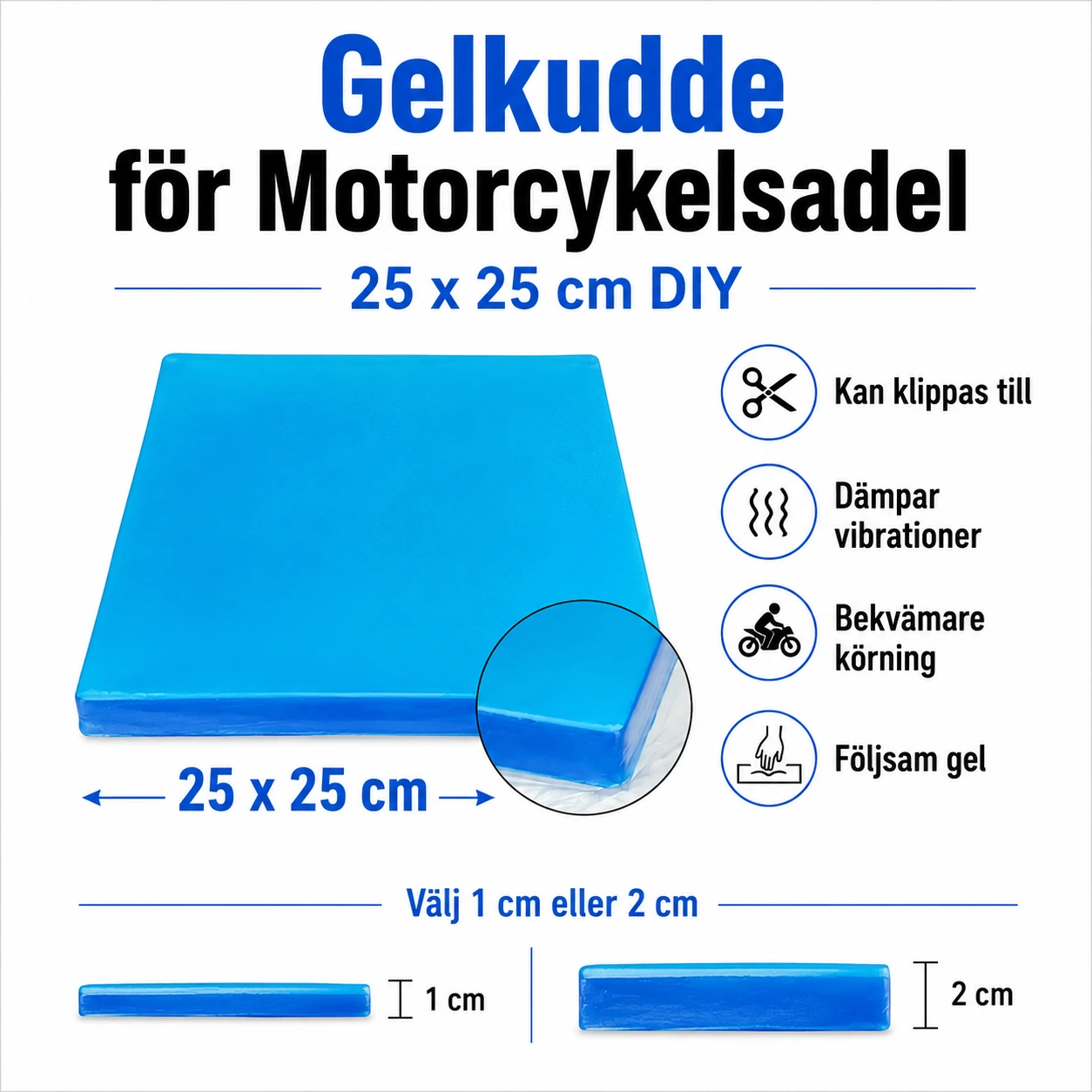 Gelkudde för Motorcykelsadel 25 x 25 cm DIY