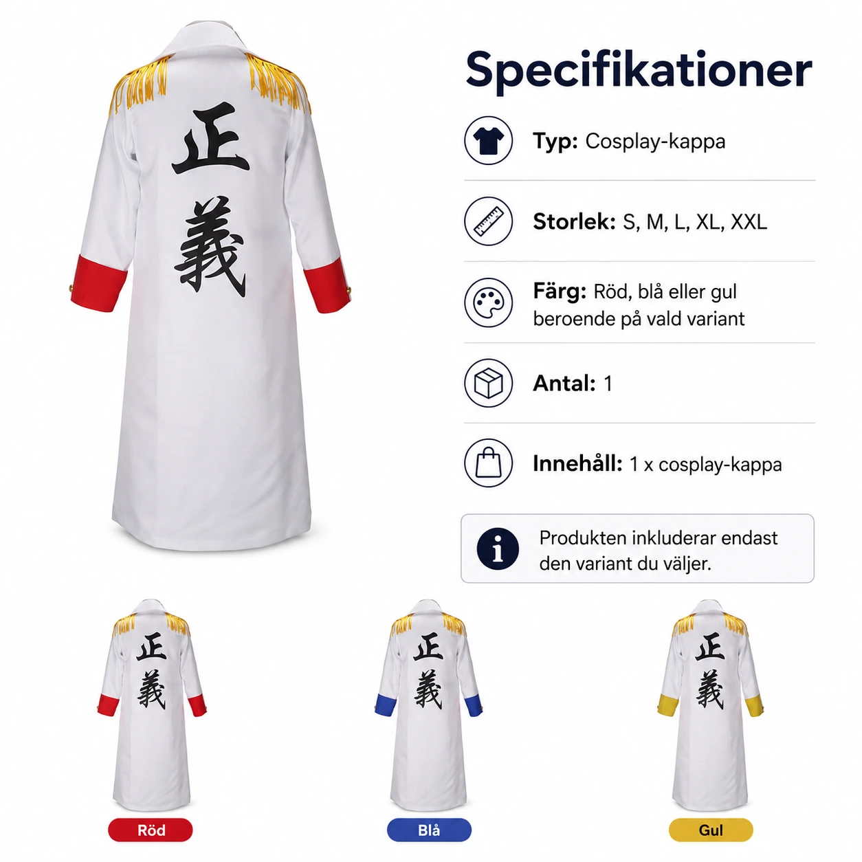 Cosplay-kappa i marinestil för maskerad och cosplay