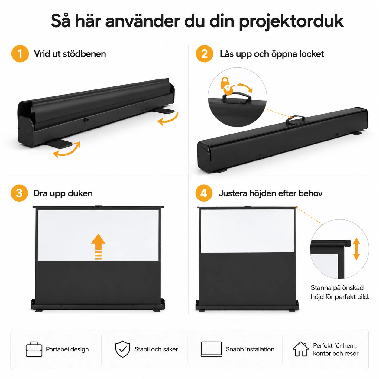 Projektorduk 80 tum Golvstående Pull-Up med Höjdjustering