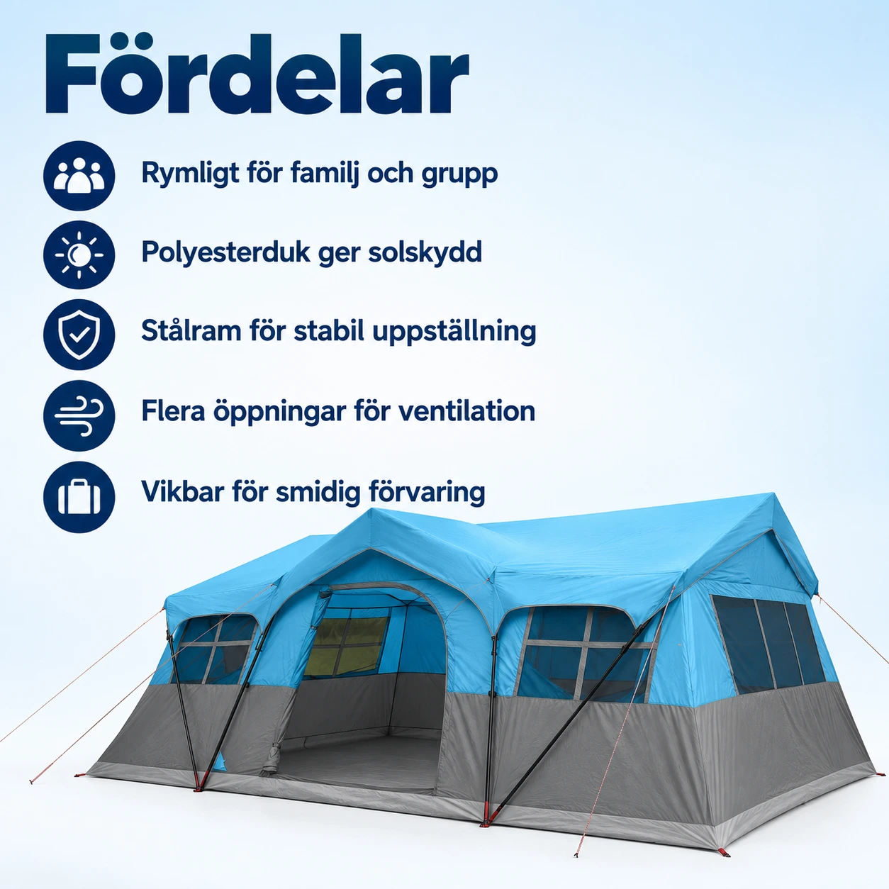 Familjetält i polyester och stål 487 x 340 x 216 cm