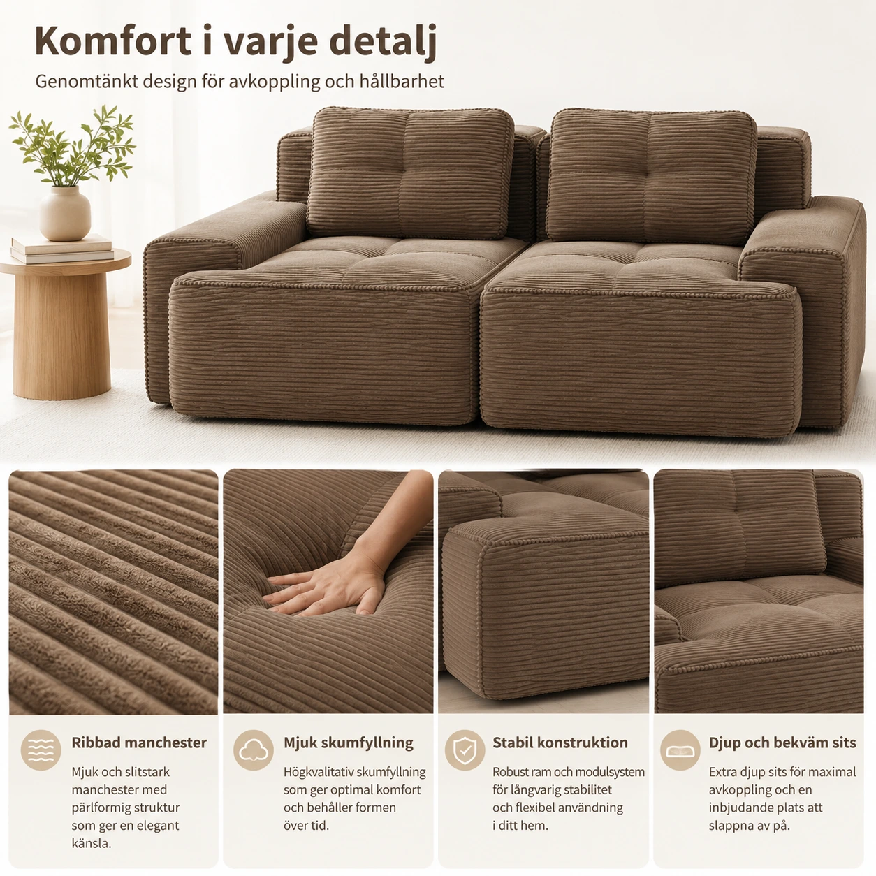 Modulsoffa 2-Sits i Manchester Brun med Djup Sits