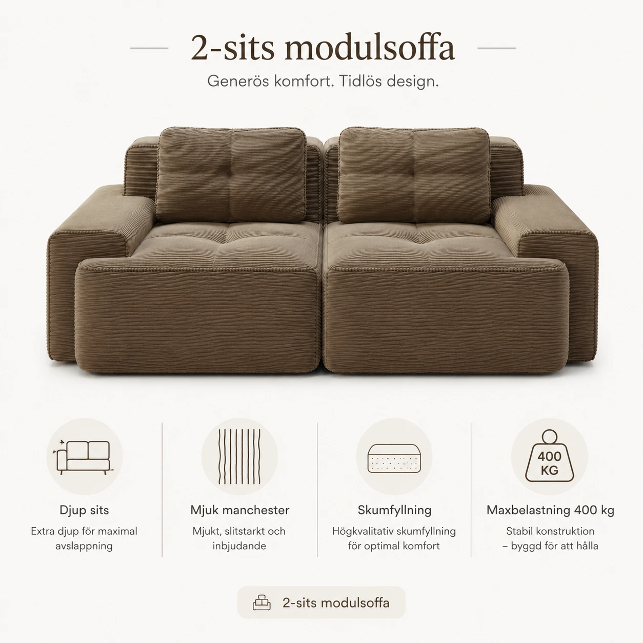 Modulsoffa 2-Sits i Manchester Brun med Djup Sits