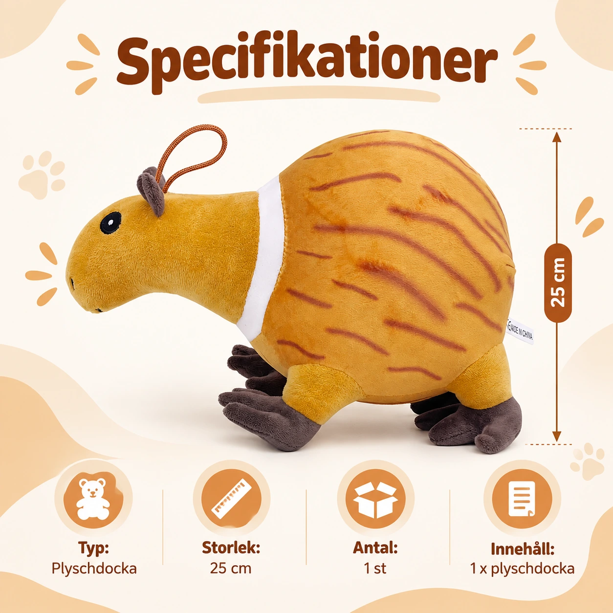 Kapybara Plyschdocka med hängögla, 1 st