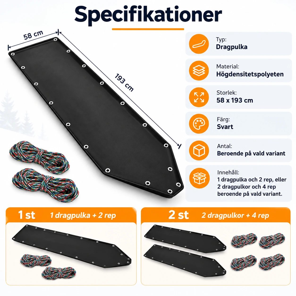 Dragpulka för jakt och transport i polyeten