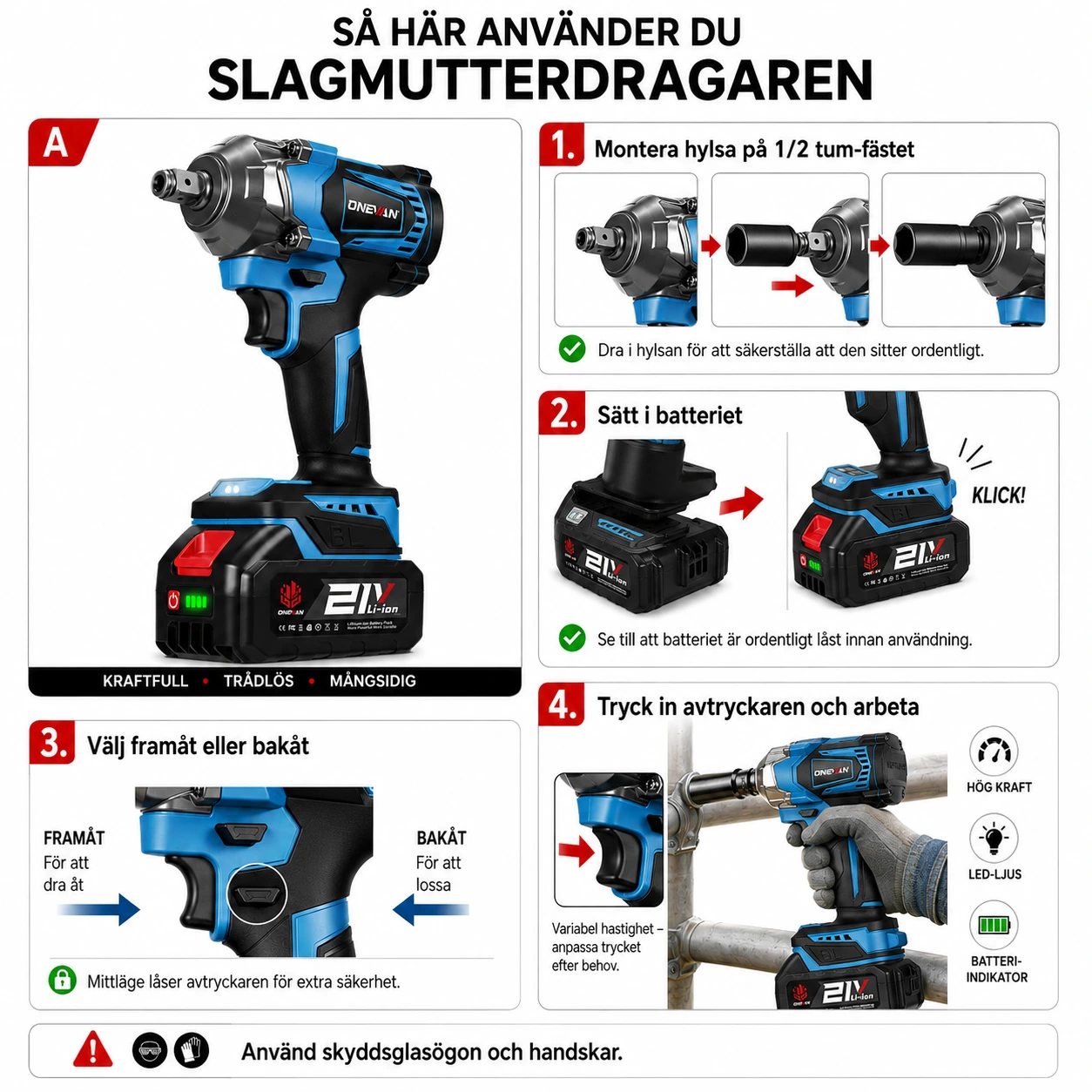 Mutterdragare Batteridriven 1200 Nm – 1/2 tum