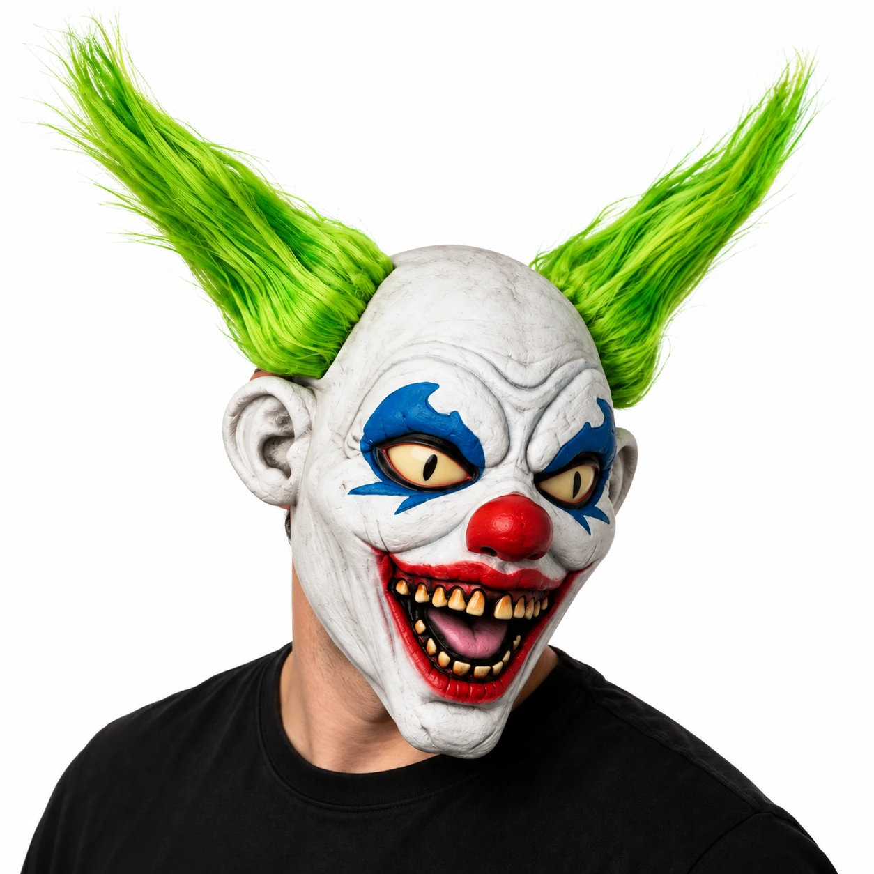 Clownmask i latex med grönt hår