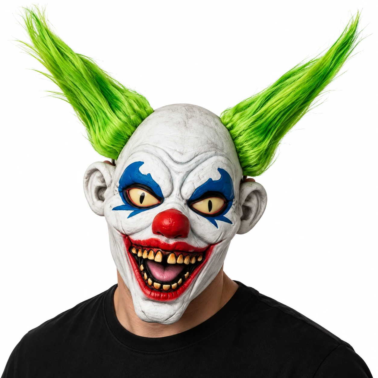 Clownmask i latex med grönt hår