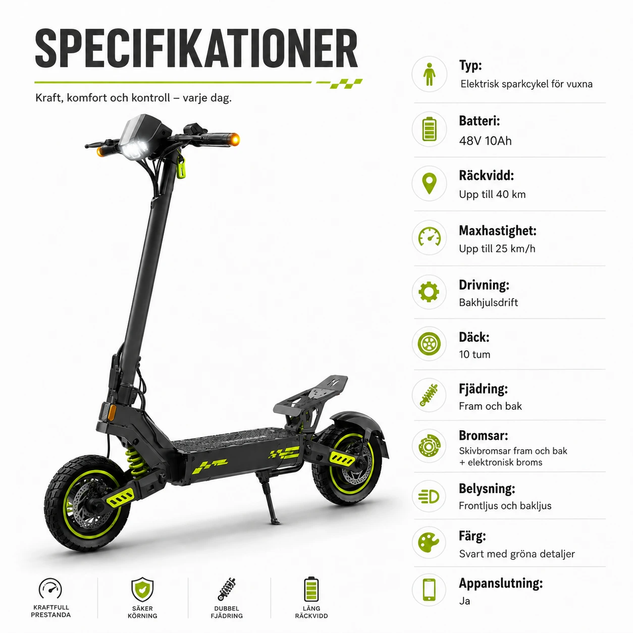 Elektrisk sparkcykel för vuxna med 10 tums däck och hopfällbar design