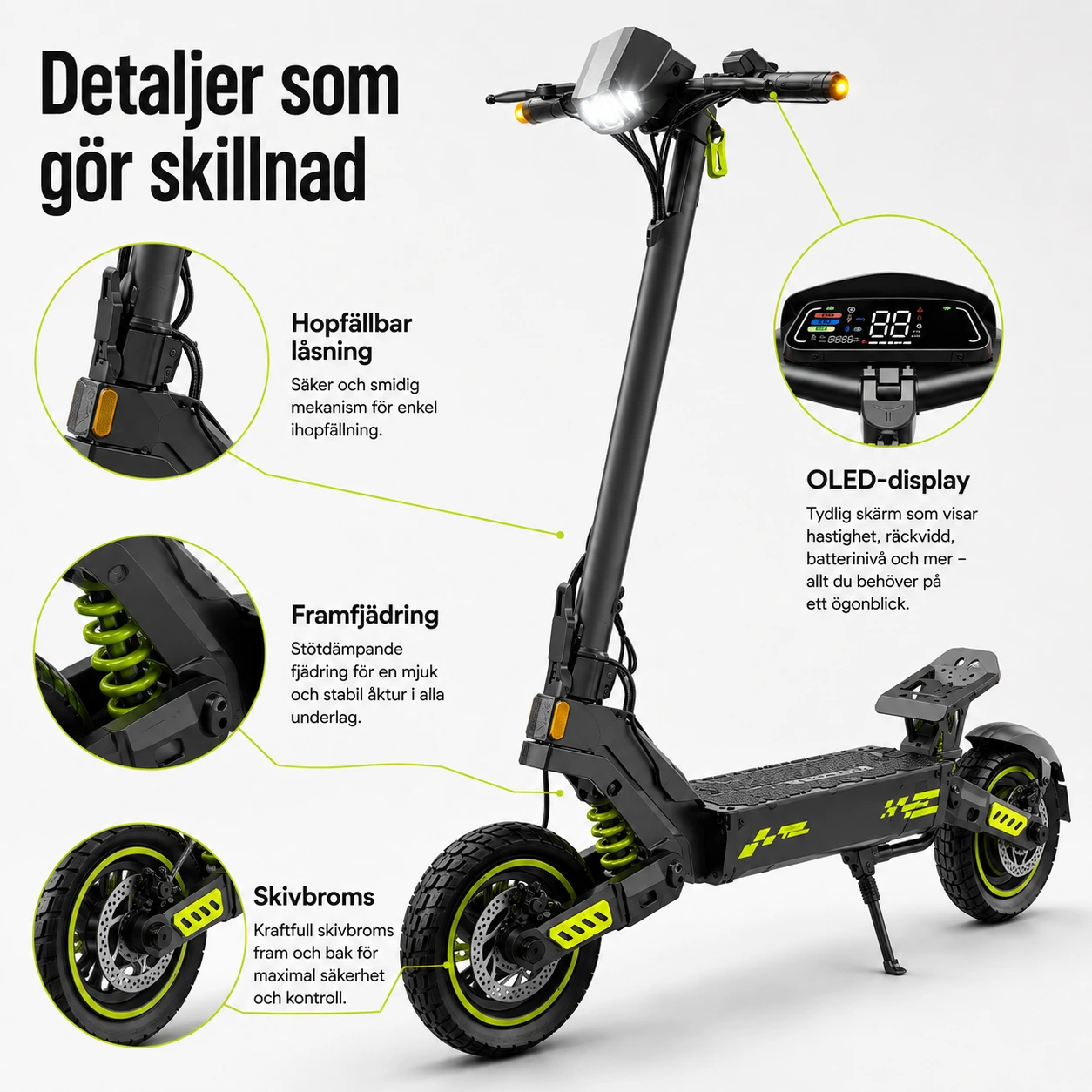 Elektrisk sparkcykel för vuxna med 10 tums däck och hopfällbar design