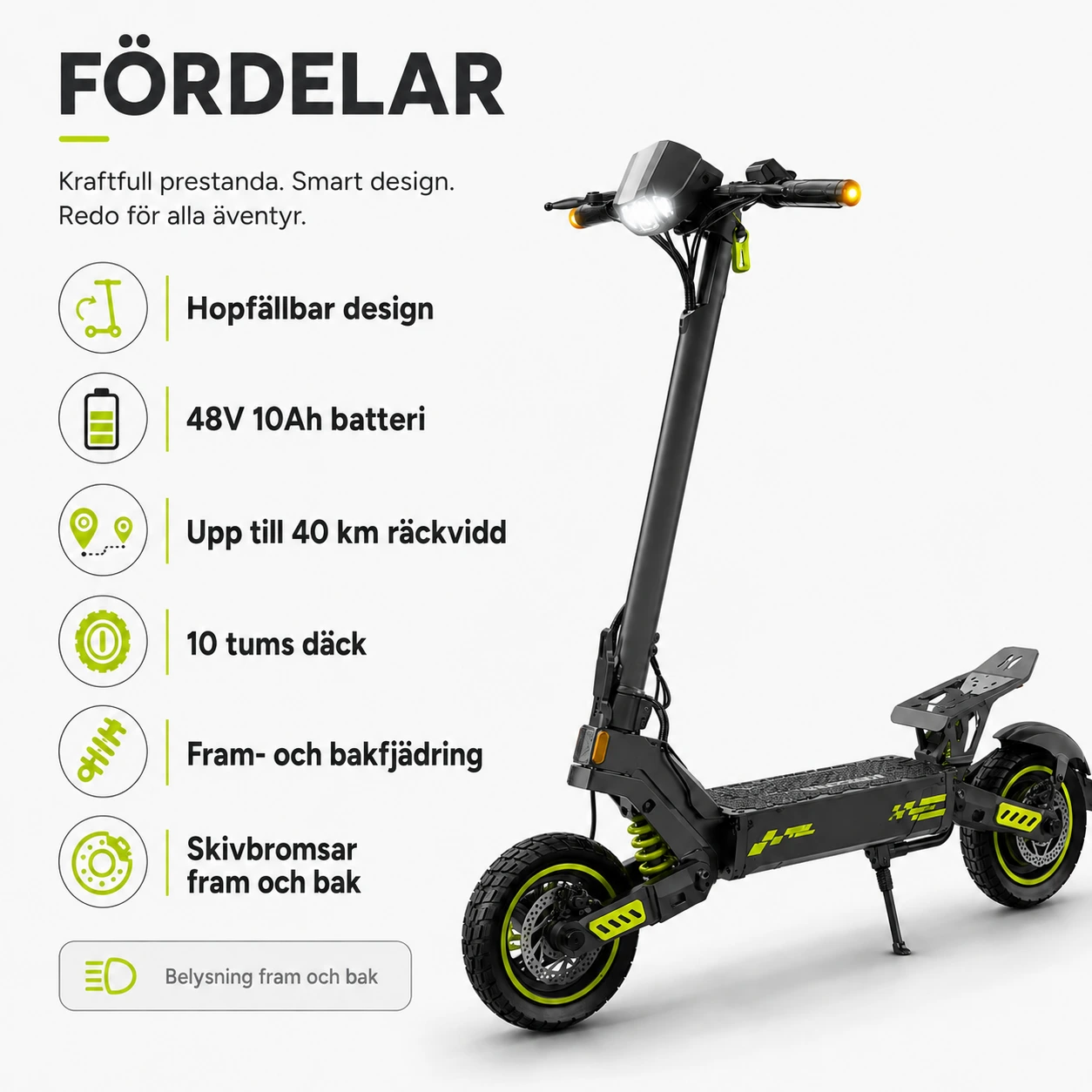 Elektrisk sparkcykel för vuxna med 10 tums däck och hopfällbar design