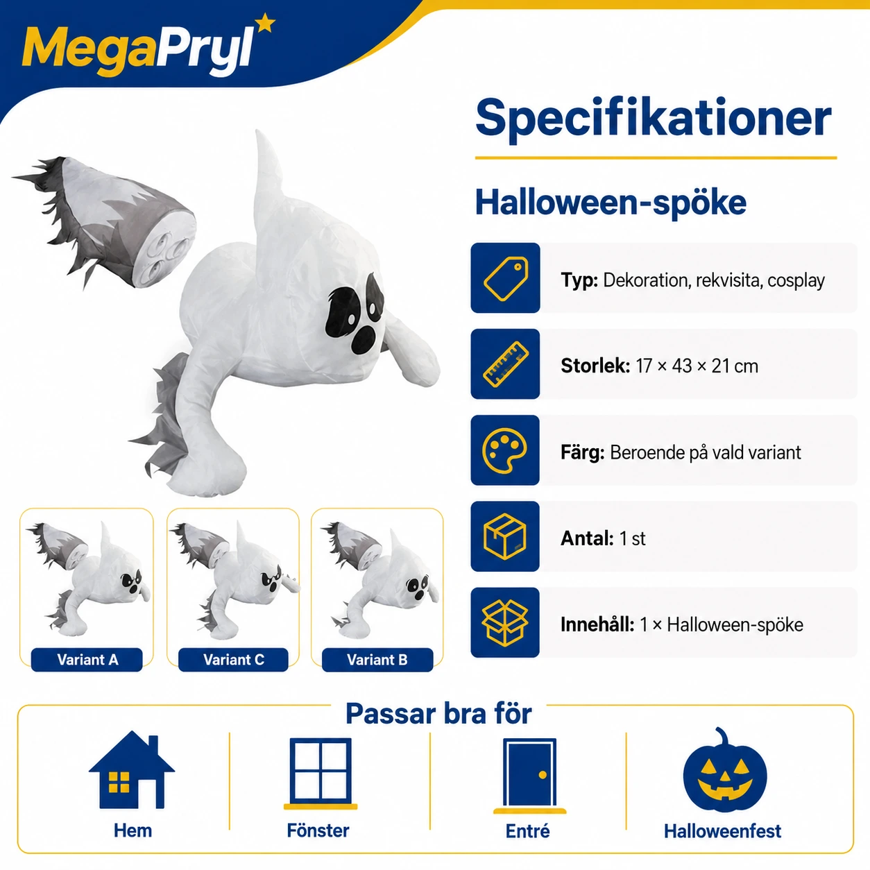 Halloween-spöke för fönster och väggdekoration