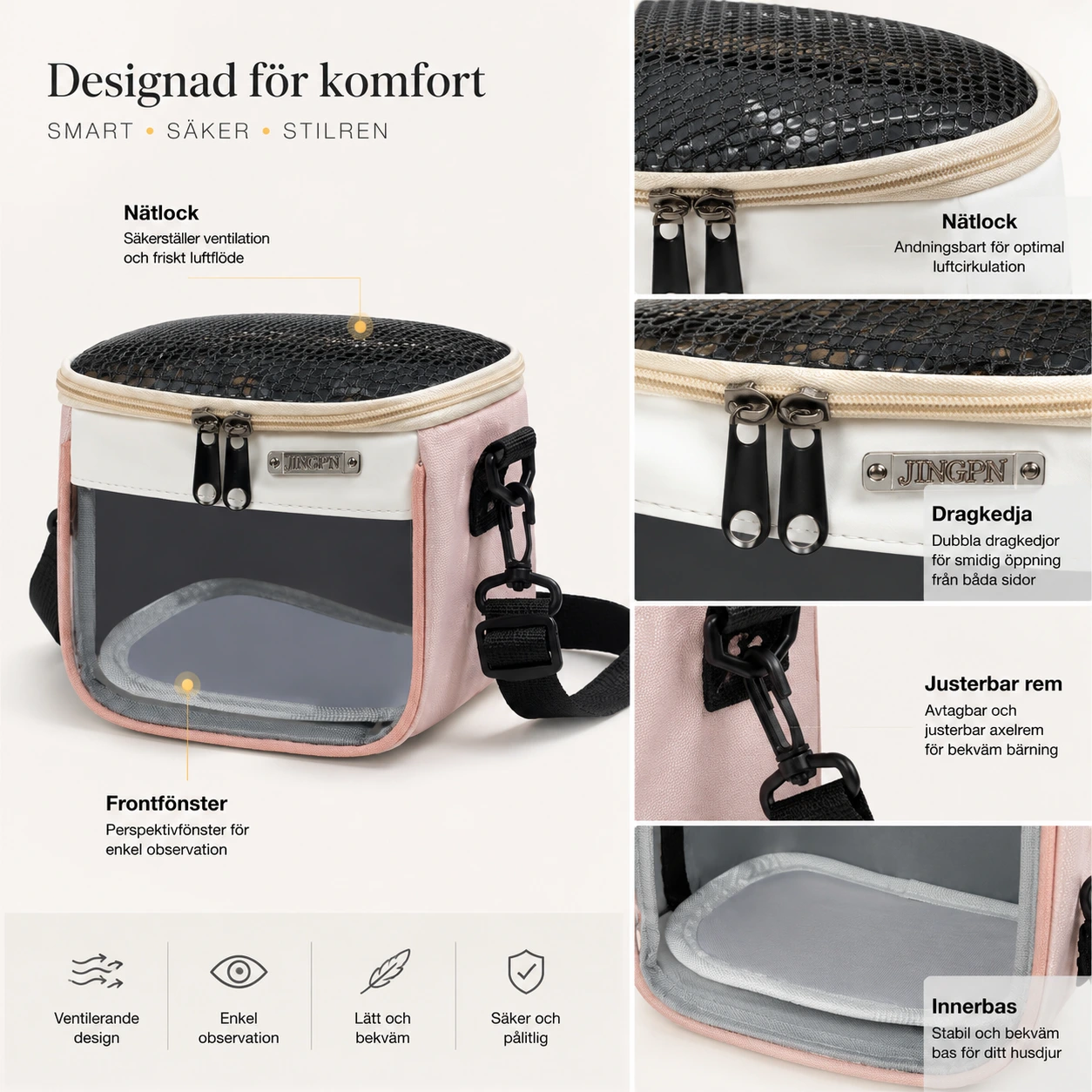 Transportväska för smådjur med nätlock och fönster